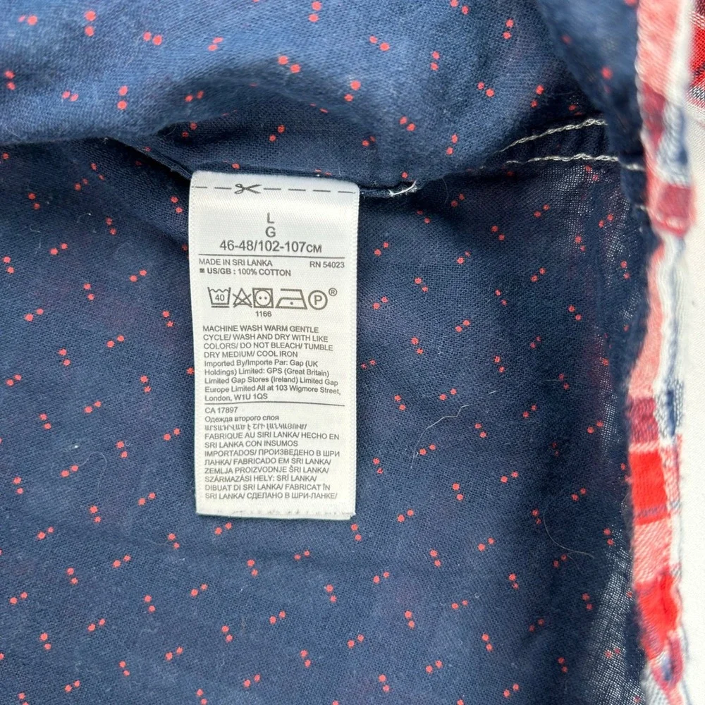 Banana Republic Mens‎ Untucked Slim Fit Plaid Button Down Shirt Red Blue Large